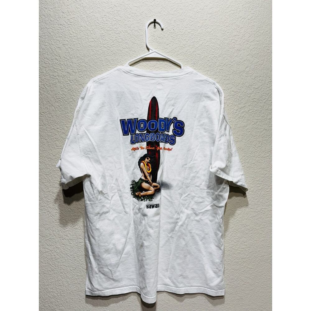 Woody’s Longboards Surfing Hawaii XL White T Shirt Vintage